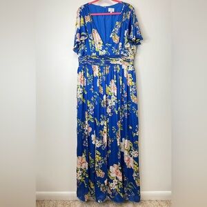 Sugarlips Solary Blue Multi Floral Eloray Pleated Maxi Dress Curve Women's Sz 2X